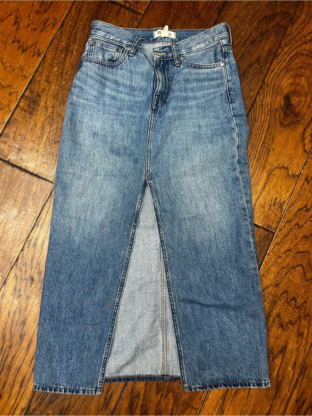 Madewell‎ front slit denim maxi skirt